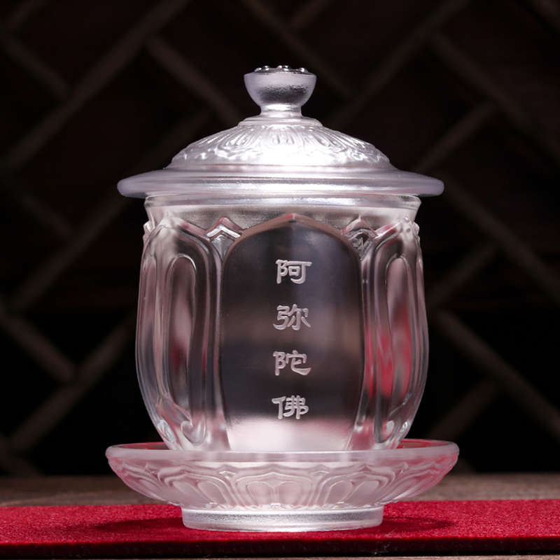 手工琉璃莲花水杯家用茶器供杯佛堂案台装饰中式风格佛前桌面摆件