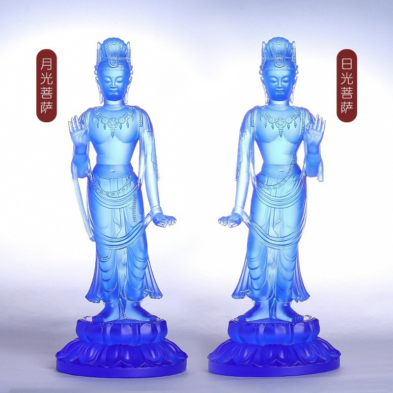 琉璃东方三圣家居供奉佛堂桌面摆件装饰品日光月光菩萨站像药师佛