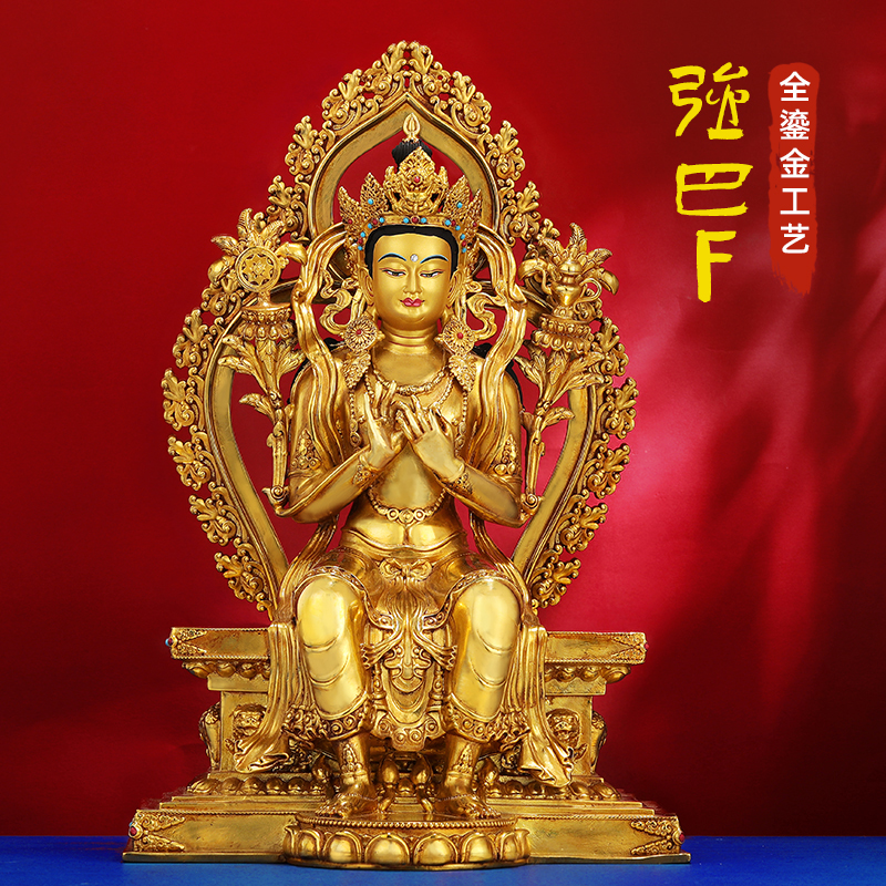 尼泊尔工艺藏式铜鎏金强巴佛像弥勒未来佛造像民族风格家居摆件