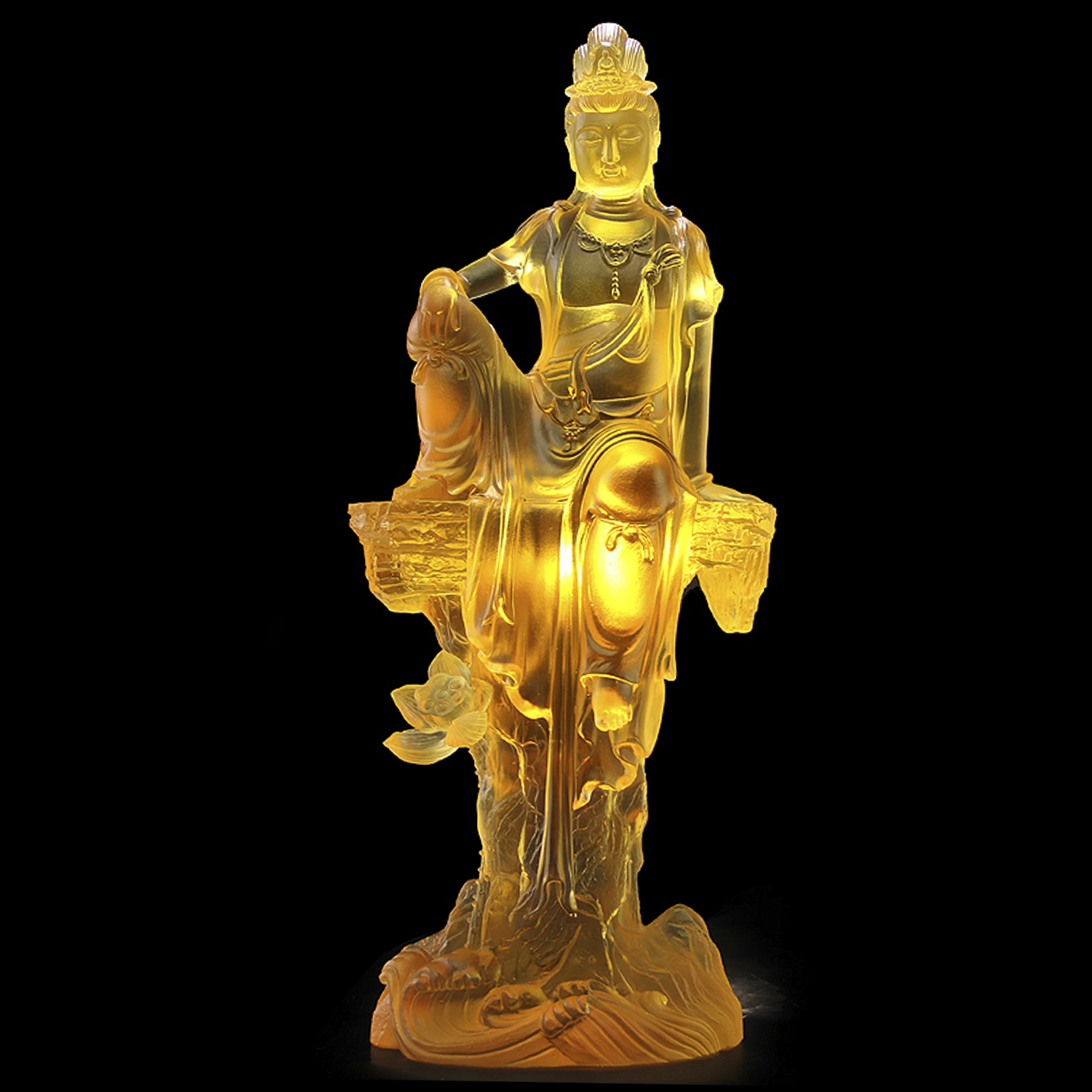 琉璃观世音主题人物像自在观音坐姿雕塑居家雅致空间装饰艺术摆件