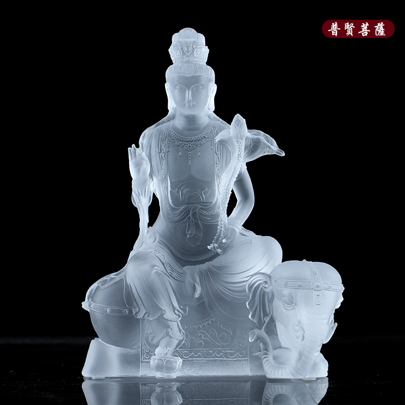 家居佛堂供奉华严三圣像琉璃文殊菩萨普贤菩萨佛像桌面供奉摆件