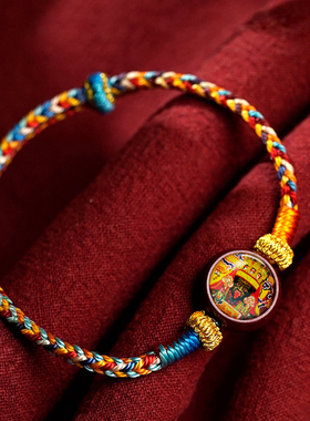 三漫陀迷你藏式复古编绳财神眼唐卡手链黑白红黄绿财神眼手绳朱砂