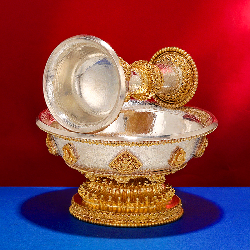 手工制作S925银铜鎏金双色水杯尼泊尔藏式风格家居装饰杯具摆件