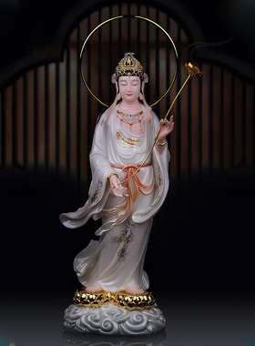 家用供奉汉白玉彩绘西方三圣神像观音菩萨阿弥陀佛大势至菩萨摆件