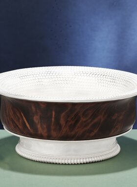 藏式包银木碗S990银家用酥油茶碗糌粑碗银制供水碗佛堂桌面供具碗