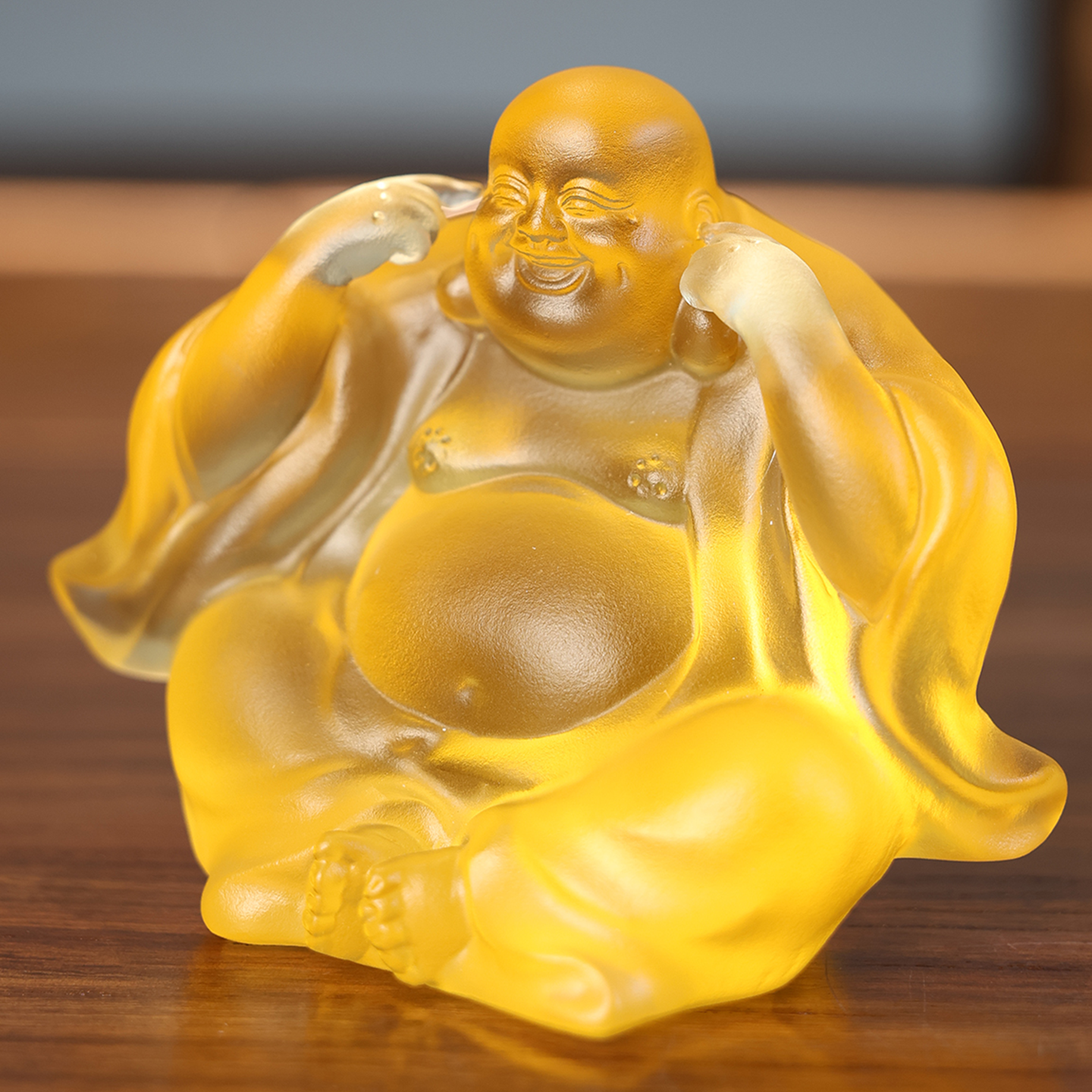 手工琉璃弥勒主题人物像三不哲理小沙弥客厅书房趣味摆件收藏品