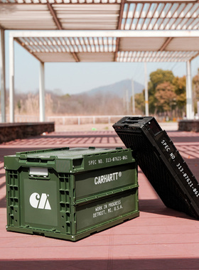 卡哈特CARHARTT军绿色折叠收纳盒户外露营箱车载后备收纳箱工业风