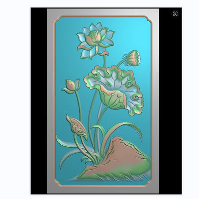 餐边柜荷花款地柜门板精雕图衣柜灰度图鞋柜古典花板莲花浮雕图