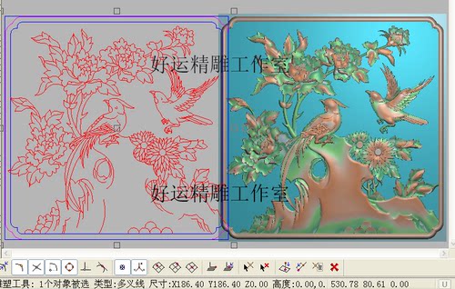 牡丹精雕图花开富贵花鸟门板精品牡丹国色天香新款灰度浮雕效果图
