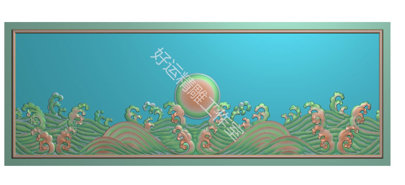 海浪扶手侧精雕图水浪灰度图木雕浮雕图水花祥云仿古古建筑鱼花鸟