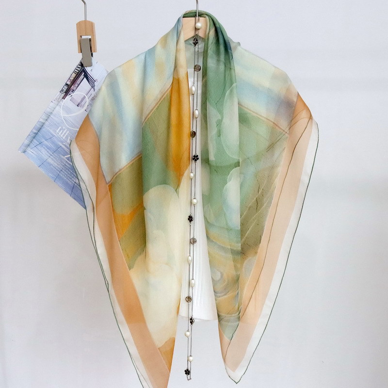 【铃兰花开】~105*105cm真丝雪纺纱巾防晒桑蚕丝披肩薄款女