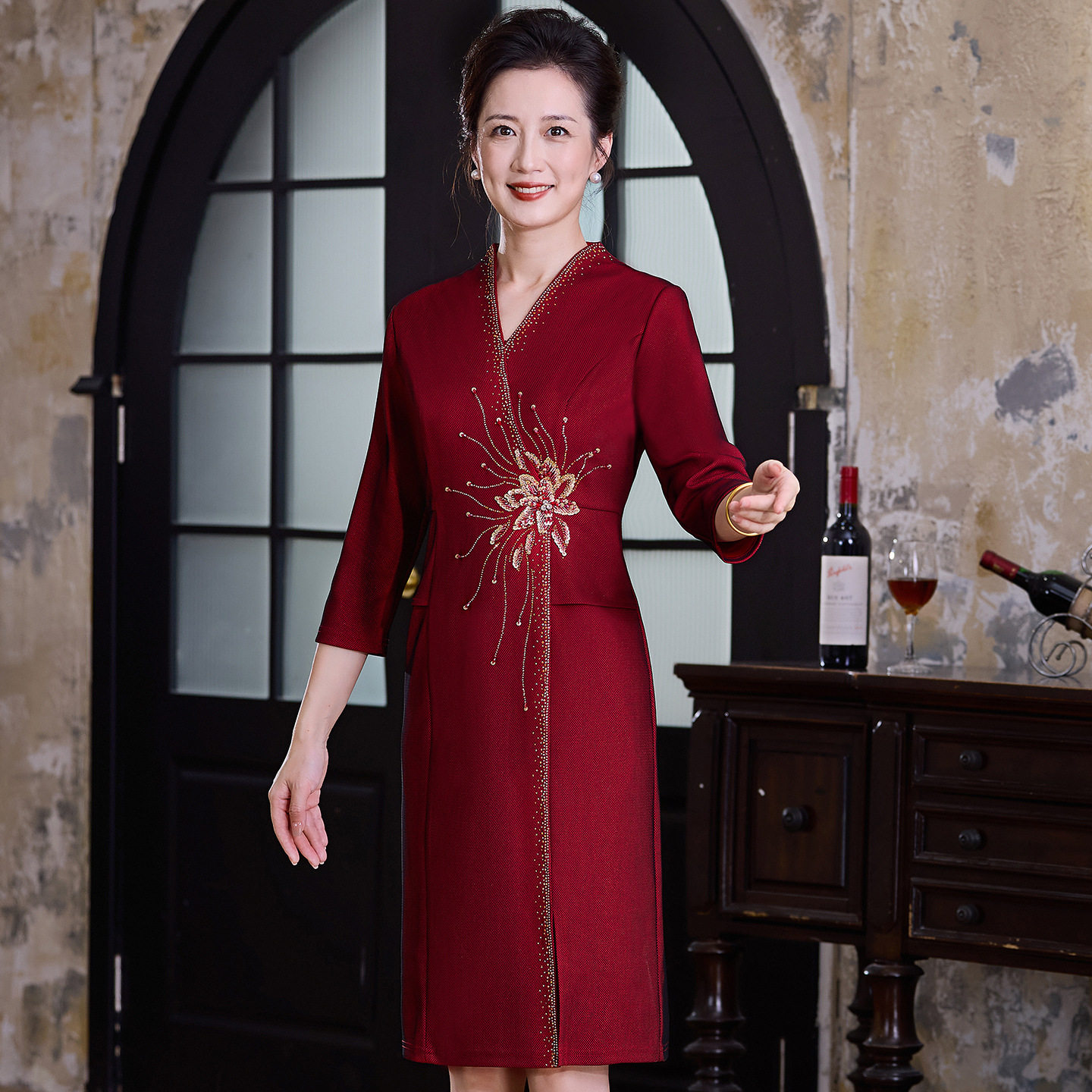 新娘喜婆婆婚宴装礼服小个子高端年轻妈妈婚礼高贵丈母娘高定冬装