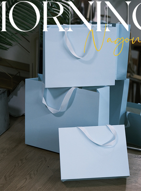 无腰线天蓝色手提袋定制logo服装店纸袋化妆品礼物袋购物袋礼品袋