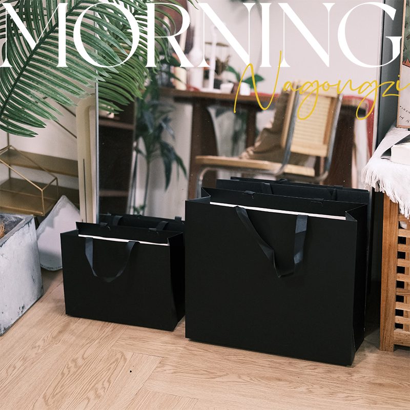 无腰线黑色手提袋定制logo服装店纸袋化妆品礼物袋购物袋礼品袋子