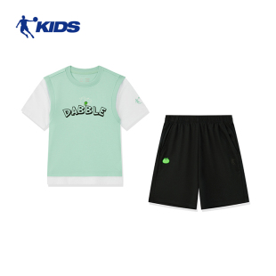 乔丹童装男童套装2025秋季新款儿童短装短袖舒适透气小童两件套