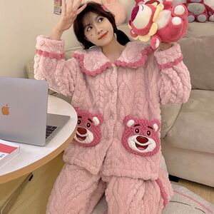珊瑚绒睡衣女秋冬季加厚加绒法兰绒2023年新款卡通可爱冬天家居服
