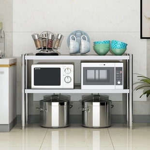 定制加厚厨房不锈钢置物架落地两层微波炉烤箱免打孔收纳储物架子