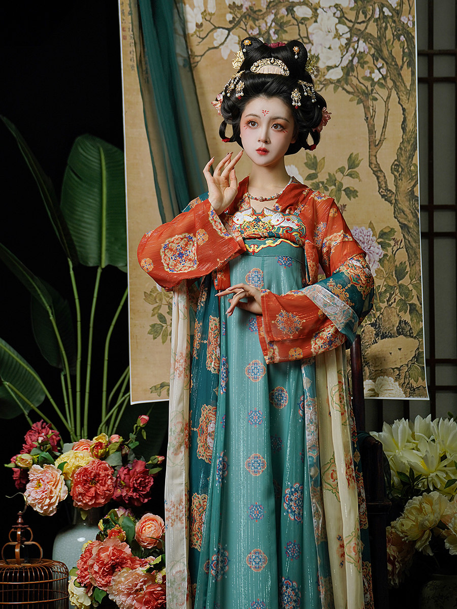 36음표 [당나라 황금기] 당나라 전통 한복 복원된 가슴 기장 스커트 화사한 일상 봄여름 스타일