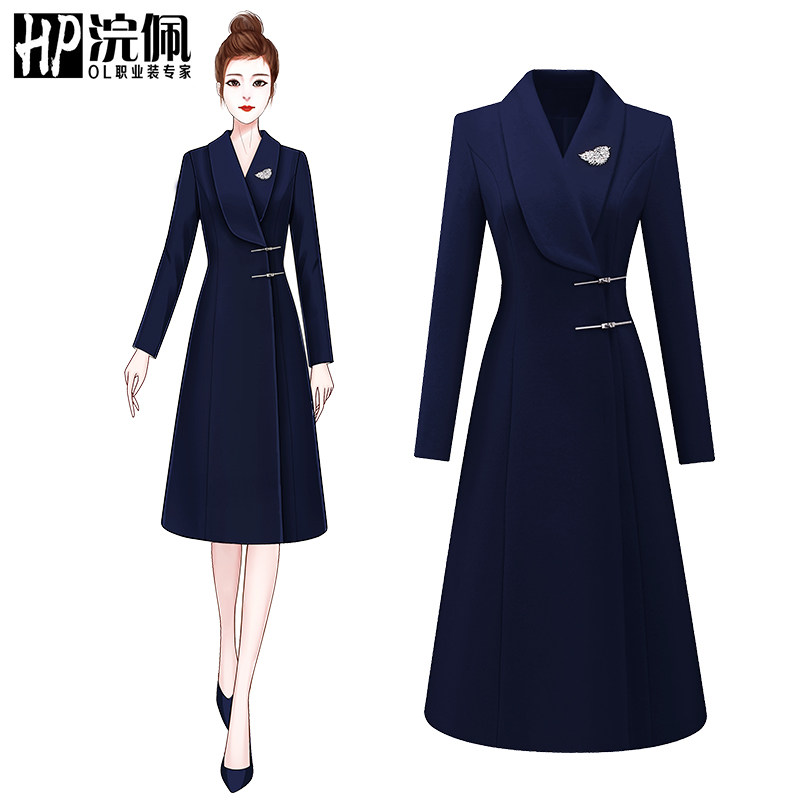 空姐毛呢大衣高端案场客服酒店制服接待冬季工作服女职业气质外套