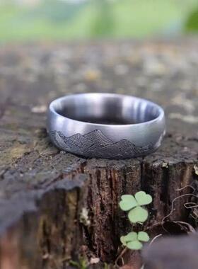 2025新款时尚不锈钢山川戒指可送朋友爱人家人的礼物腐蚀山海