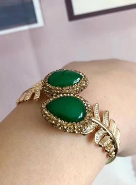 跨境马来玉羽毛合金双头镶嵌手镯手环开口抖音同款个性高贵女