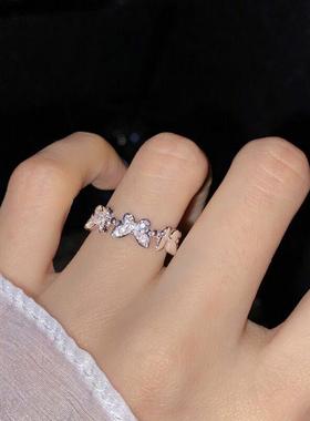 蝴蝶树叶戒指时尚百搭恶魔尾巴树叶叶子锆石开口可调戒指厂家