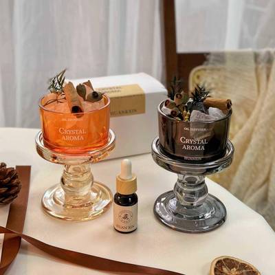 扩香石香薰石天然水晶装饰品玻璃烛台杯家用高级扩香晶石原石摆件