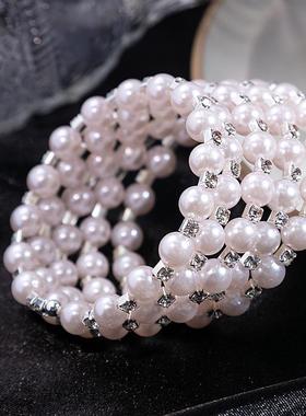 S041韩国饰品时尚多层珍珠缠绕螺旋手链首饰包邮义乌厂家