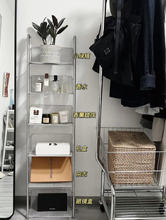 ins风书架靠墙窄中古CD置物架落地多层杂志收纳陈列展示架子墙上