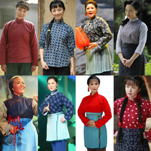 影视民国风丫鬟服阿庆嫂农村老百姓村姑小姐棉麻群演佣人演出服装
