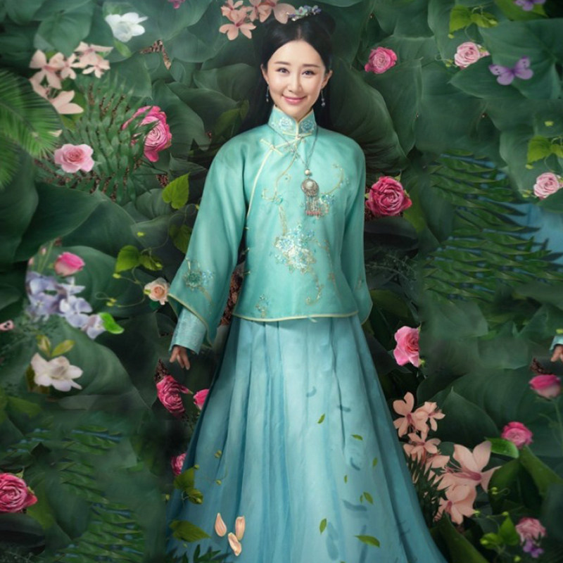 影视古装舒畅同款古装清朝格格服民国秀禾服小姐装绿色秀禾演出服
