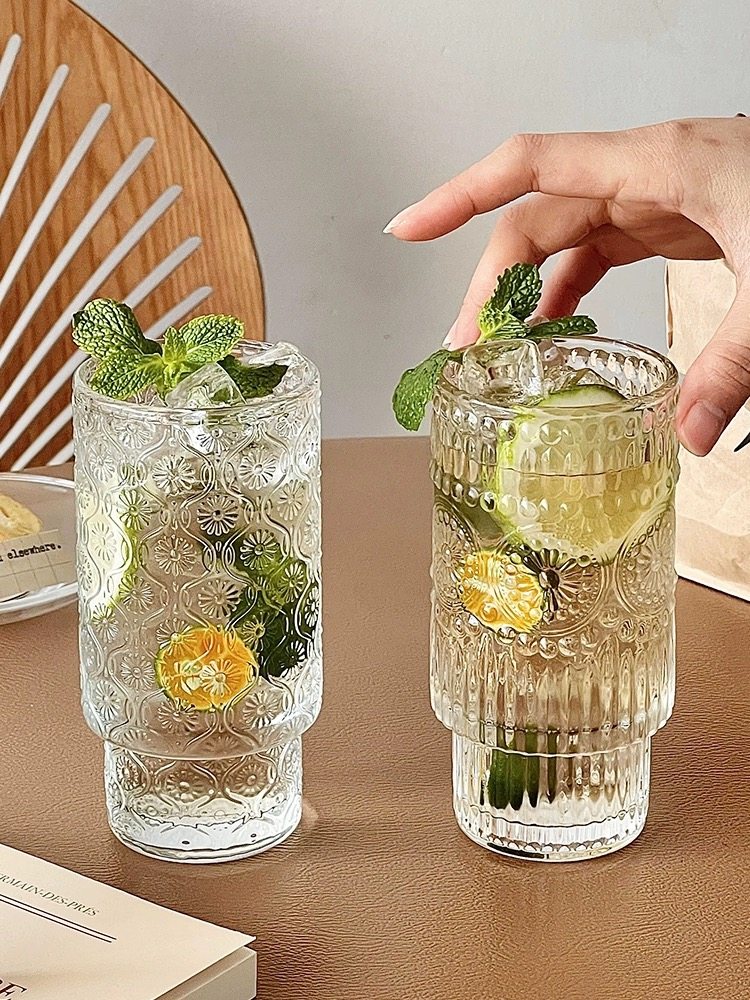 创意中古玻璃杯叠浮雕海棠花玻璃杯珠点杯气泡果汁咖啡杯水杯,餐饮具,玻璃杯,淘宝优惠券,粉丝福利购,淘宝优惠卷