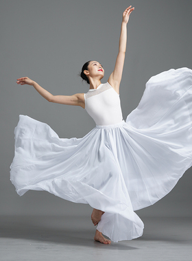 舞蹈半身裙芭蕾舞练功服女白色练习纱裙广场舞大摆长裙演出跳舞裙