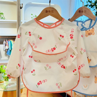 鲁冰花儿童防水罩衣女童长袖反穿衣系带防脏防油污饭衣幼儿园围兜