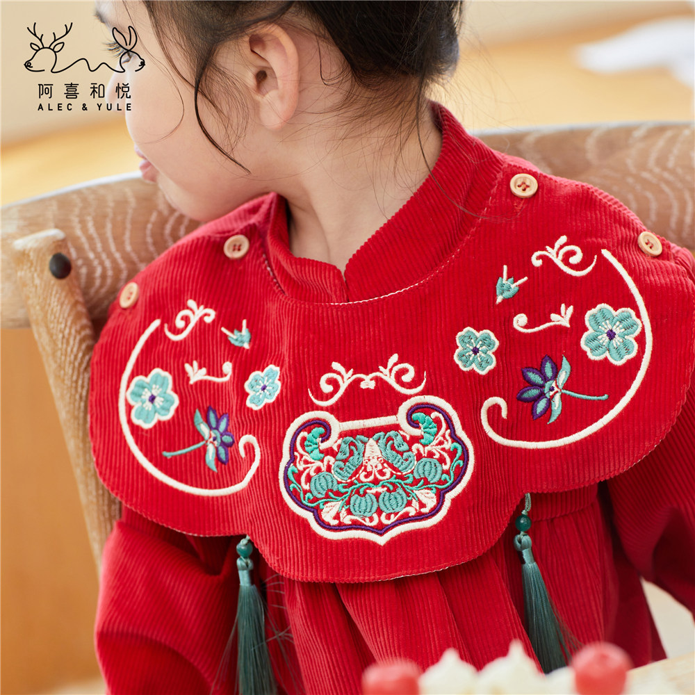 阿喜和悦秋冬女童中国风反穿衣宝宝防水罩衣婴幼儿吃饭护衣套褂