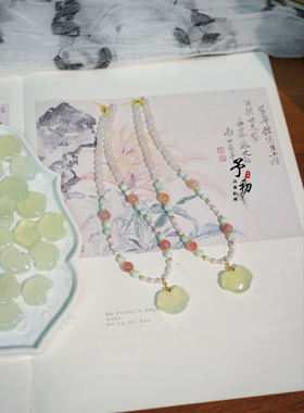 【桃粉奶绿】岫玉珍珠宝宝锁粉绿短璎珞原创设计汉服项链锁骨链