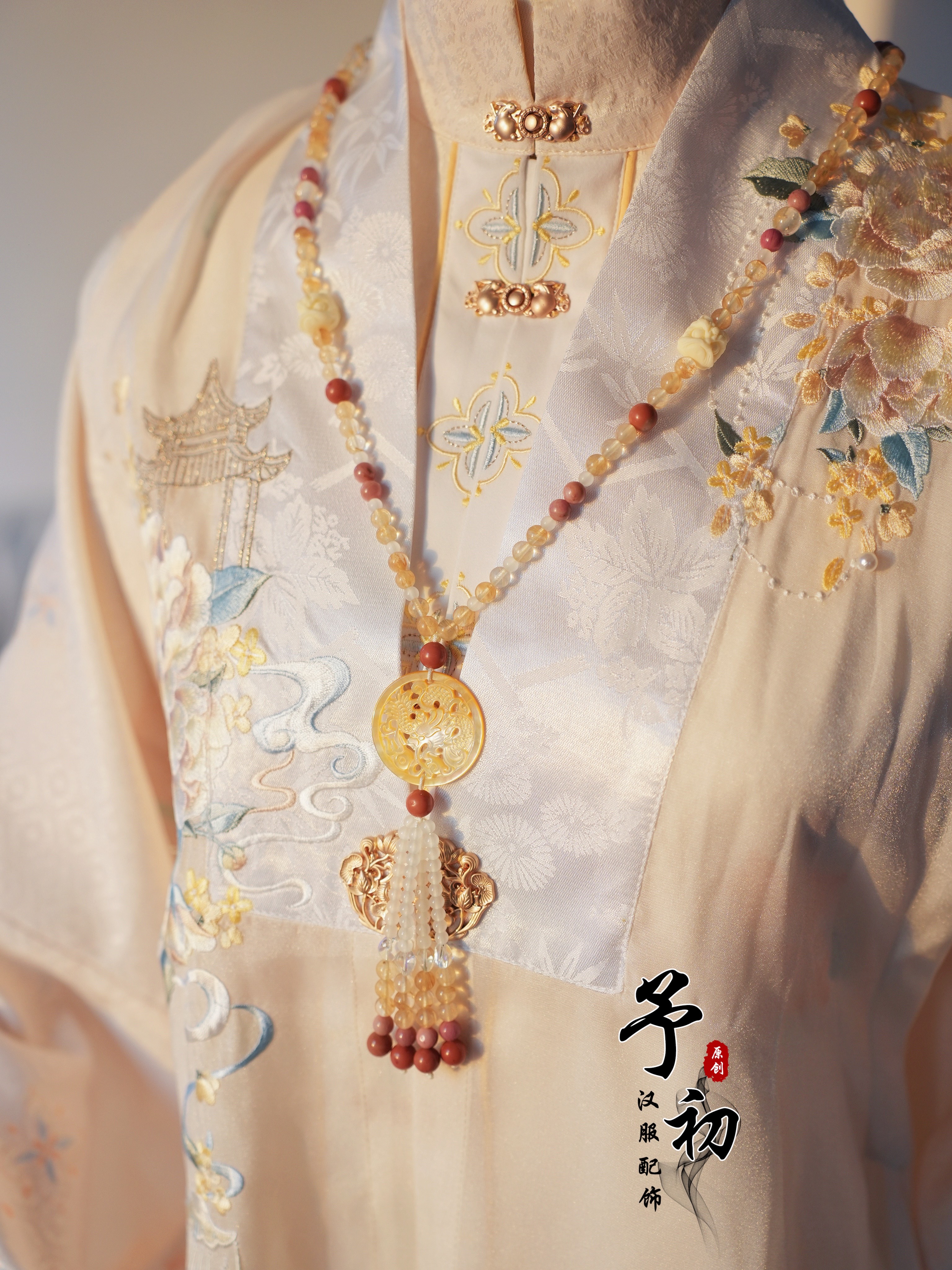 【金麟躍】蝶貝龍牌長瓔珞帶背云漢服配飾古風(fēng)原創(chuàng)設(shè)計