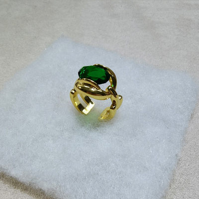 欧美简约18K镀金高级质感 vintage复古祖母绿指环小众设计戒指女