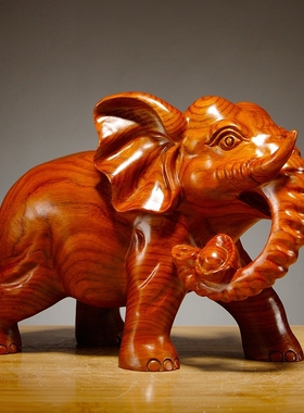 樵风南美进口花梨木雕刻大象摆件