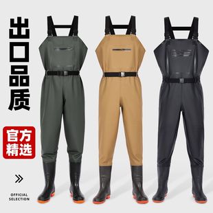 水库抓鱼皮叉裤 下水裤 带雨鞋 半身防水衣服加厚雨裤 背带涉水服 男款