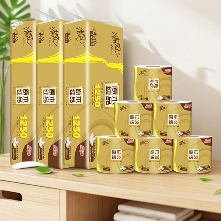 清风有芯卷纸原木纯品卫生纸家用实惠装厕纸巾擦手纸1250克卷筒纸