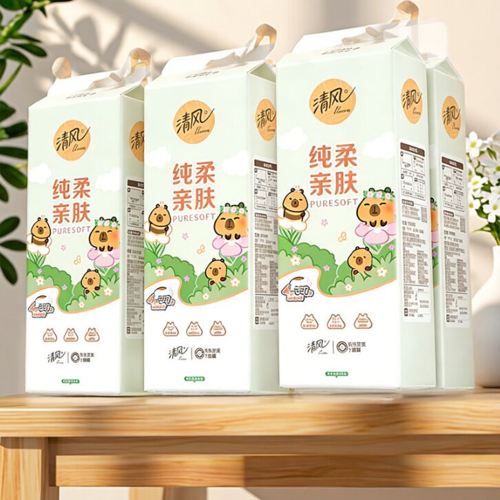 【清风】卡皮巴拉悬挂商用抽纸350抽4层加厚卫生纸纸巾亲肤餐巾纸