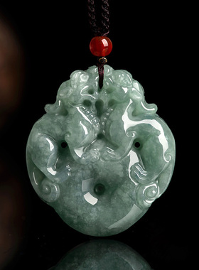 天然A货翡翠双貔貅平安扣吊坠财源滚滚冰种玉石挂件男女玉坠玉佩