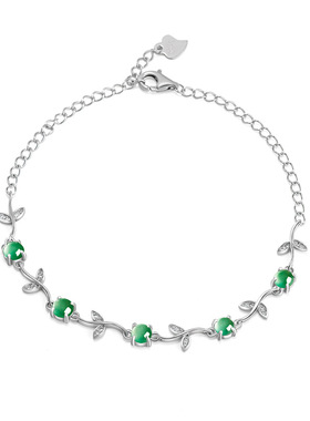 高档天然A货翡翠阳绿小清新手链S925银镶冰种玉石女款时尚手饰