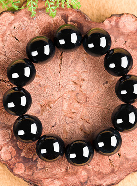 天然正品墨玉a货保真翡翠墨玉18mm玉石手串男士手链大气高档玉器