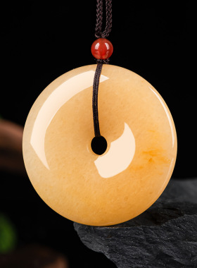 天然新疆金丝玉平安扣保平安戈壁玉黄玉男女款项链玉石吊坠毛衣链