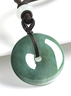 天然正品翡翠A货油青平安扣吊坠糯冰种玉石玉扣男女款玉佩挂件