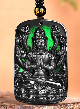 正品天然a货翡翠墨翠千手观音龙牌玉石吊坠冰种挂件玉佩男女款批