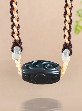 老料和田玉墨玉正品仿古纹路路通吊坠正品天然玉石挂件项链男女