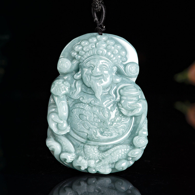 天然正品A货保真翡翠蓝水迎福财神吊坠冰种玉石男女挂件玉佩玉器